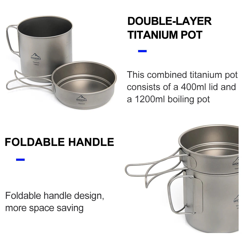 Camping Portable Mug Titanium Cooking 1100ML Pot