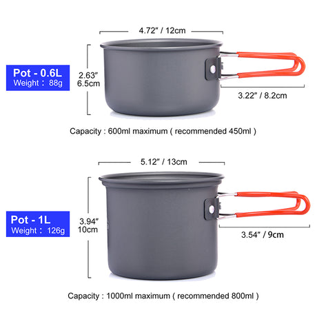 Camping Cooking Set Mess Kit Pot Pan Cup Stove Burner