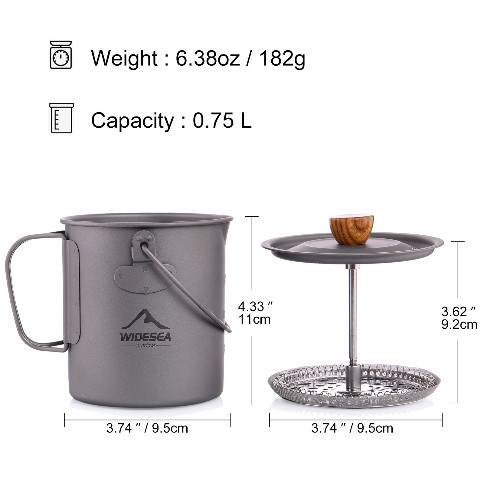 Titanium Coffee Cup 750ML with French Press