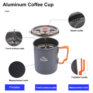 Camping Aluminum Coffee Pot with French Press 750ML