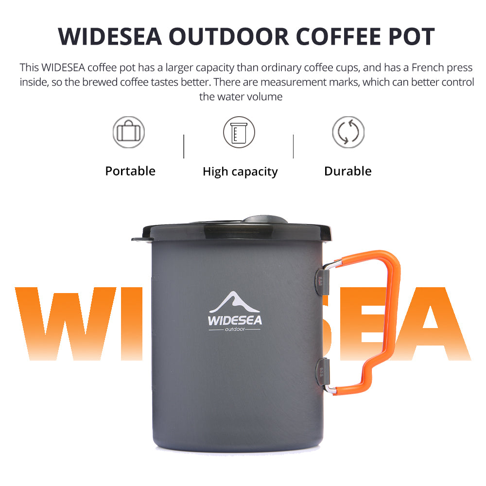 widesea Camping Coffee Pot 750ML, French Press Coffee Maker,Lightweight  Backpacking Pot with Collapsible Handle For Camping,Hiking,Fire Cooking