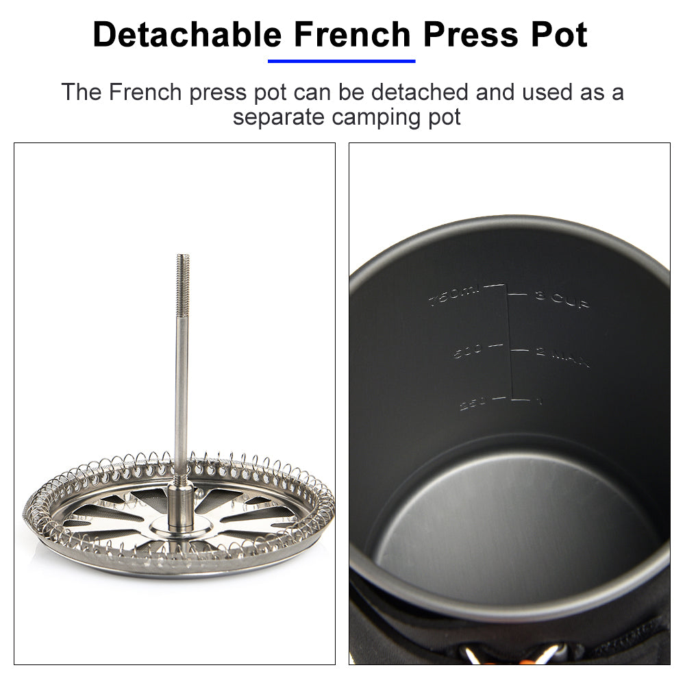 Camping Cooking System withe French Press 900ML Coffee Pot