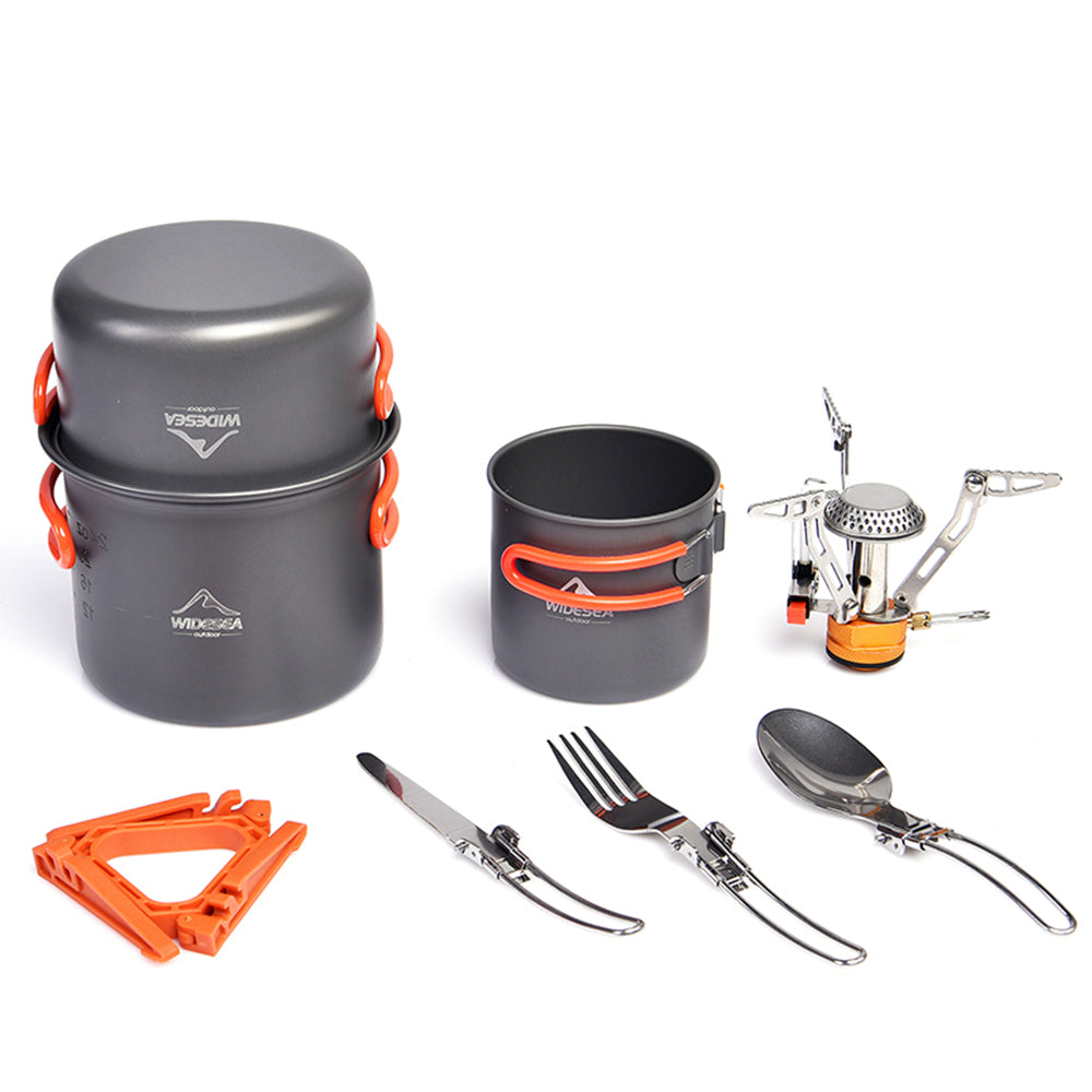 Camping Cooking Set Mess Kit Pot Pan Cup Stove Burner – widesea